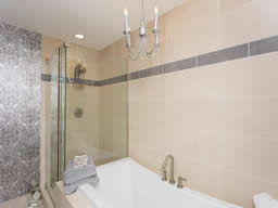 There's a soaking tub and a separate glassed shower